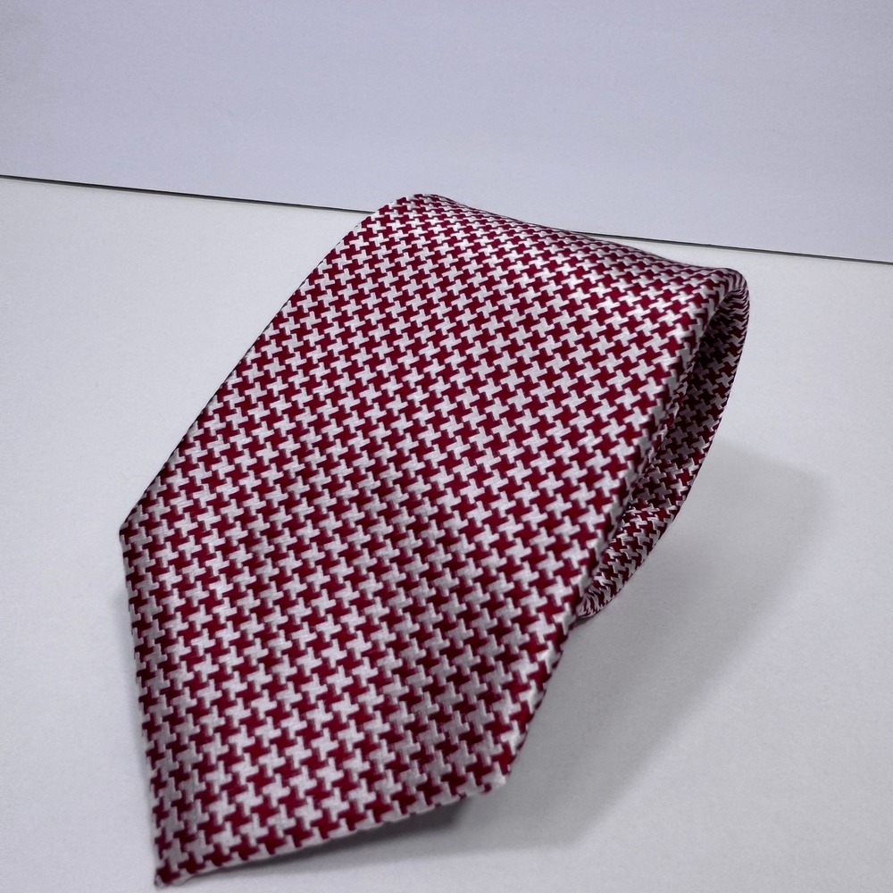 Charles Tyrwhitt Red Silver Houndstooth Silk Tie Mens 59.5" x 3" Necktie Luxury